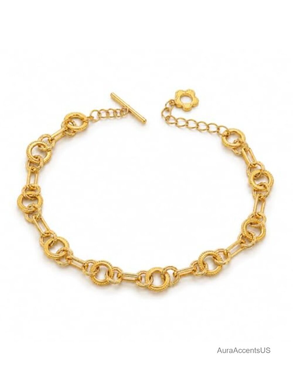 24K Gold Plated Chunky Mixed-Link Chain Bracelet for Women